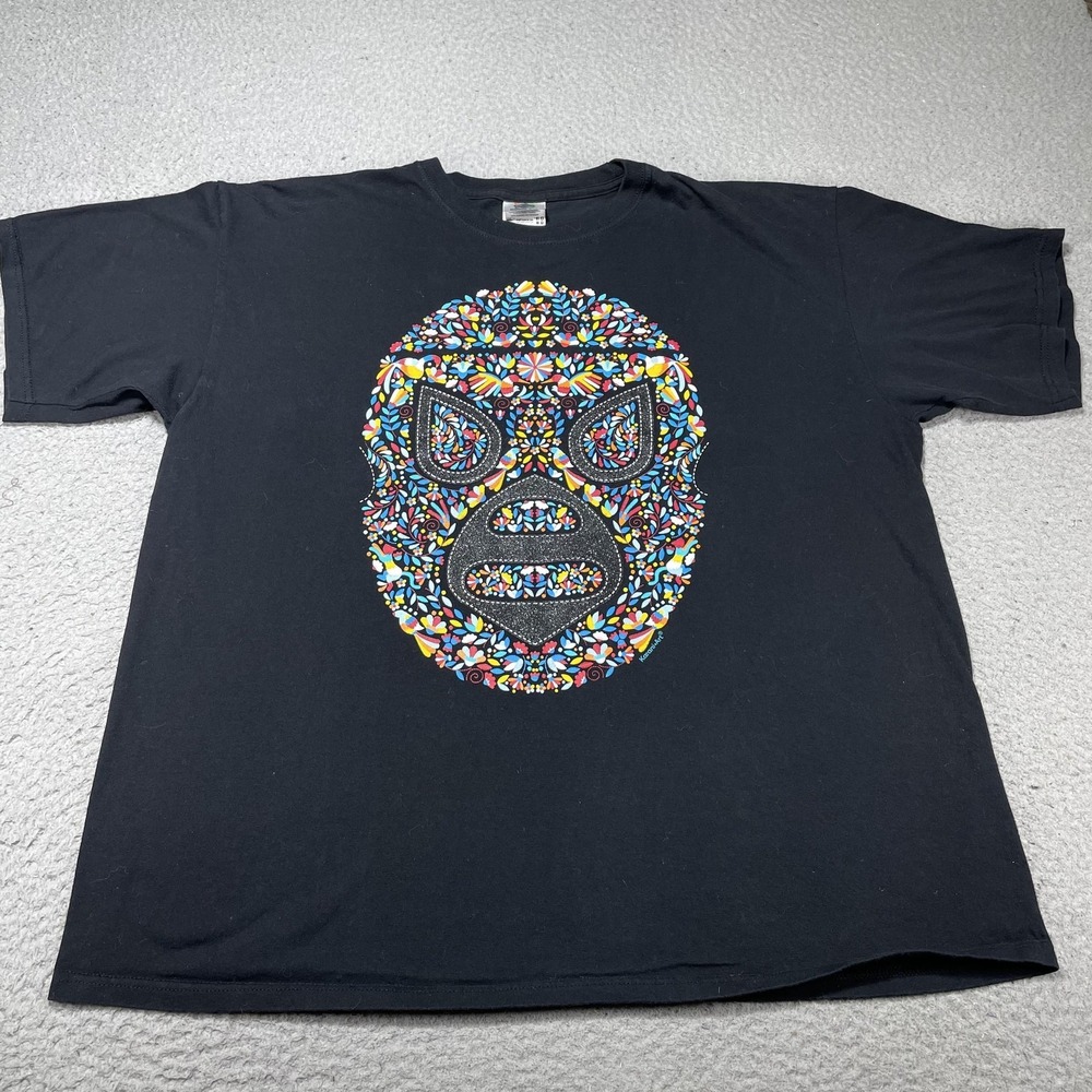 Karani Art Shirt Mens 2XL Black Lucha Libre Mask Graphic Tee Cozumel Mexico - Picture 1 of 10